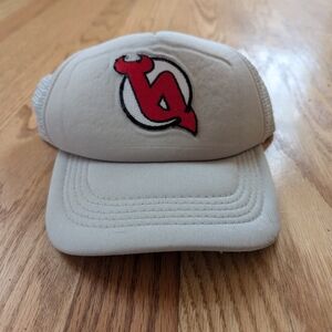 Beige Trucker Cap with Red Embroidered Logo